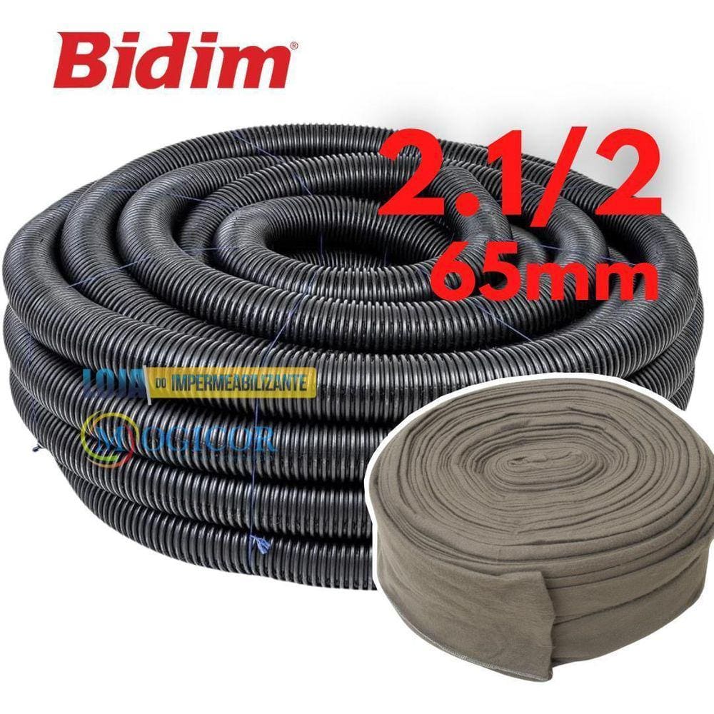 Kit 25M Tubo Dreno Corrugado + Camisa Geotextil 2.1/2 65Mm