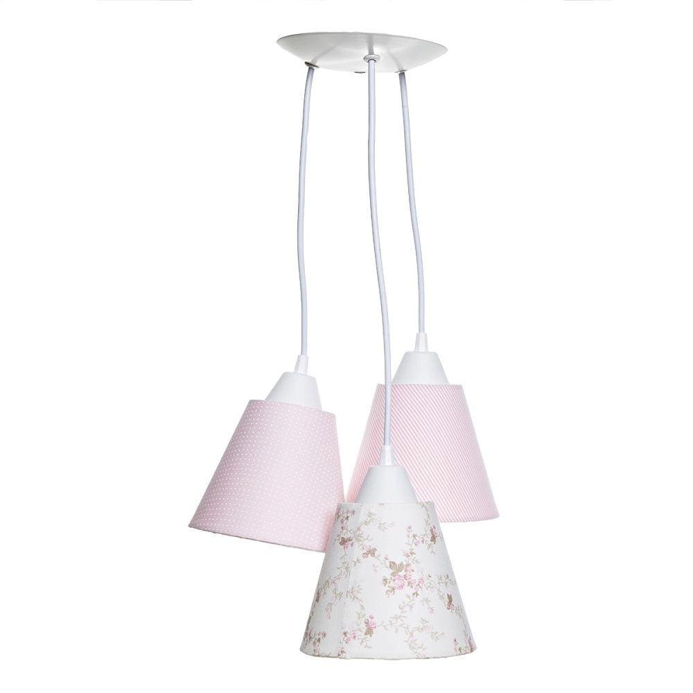 Pendente Com 3 Cúpulas Rosa Quarto Bebê Infantil Menina