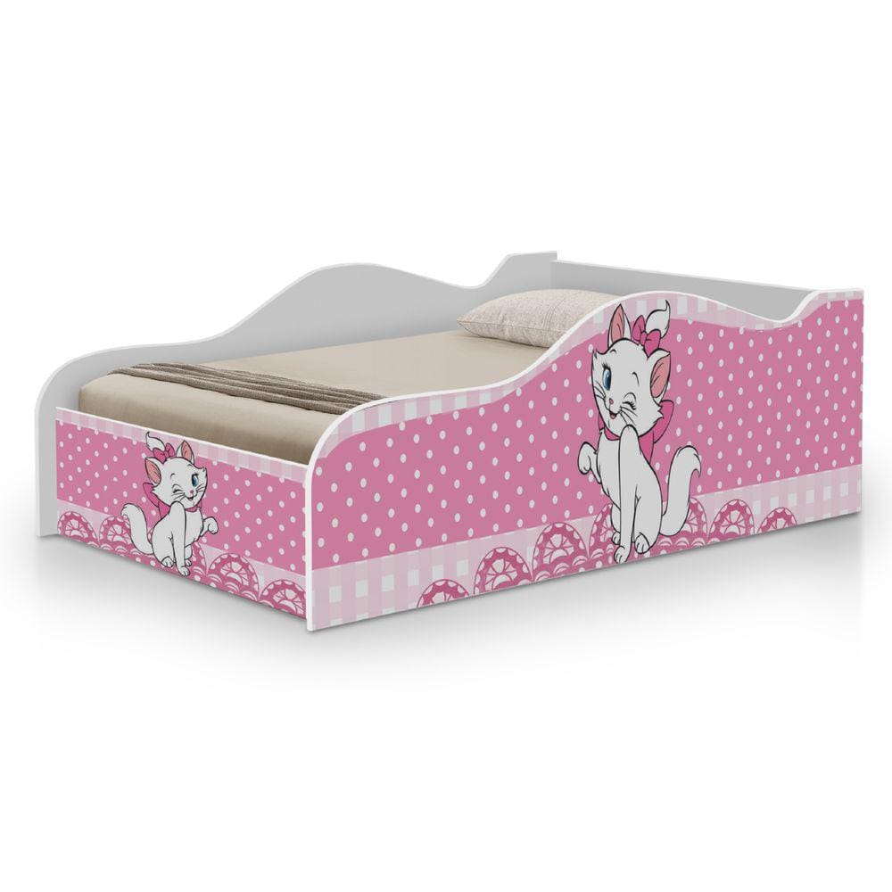 Mini Cama Branca Juvenil Carro adesivo Gata Marie Rosa