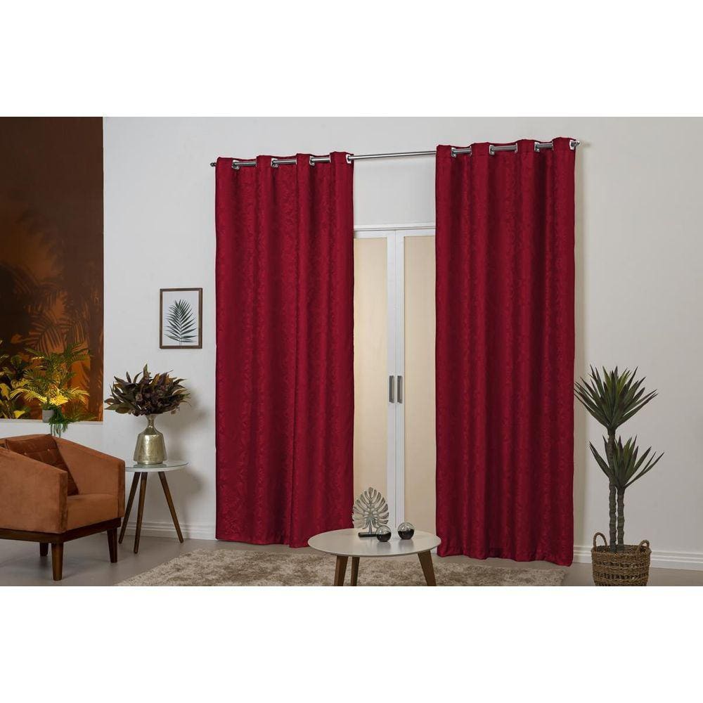 Cortina Jacquard Semiblackout 4M Vermelho Desenhada