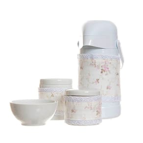 Potes, Garrafa E Molhadeira Com Capa Rosa Kit 4 Peças