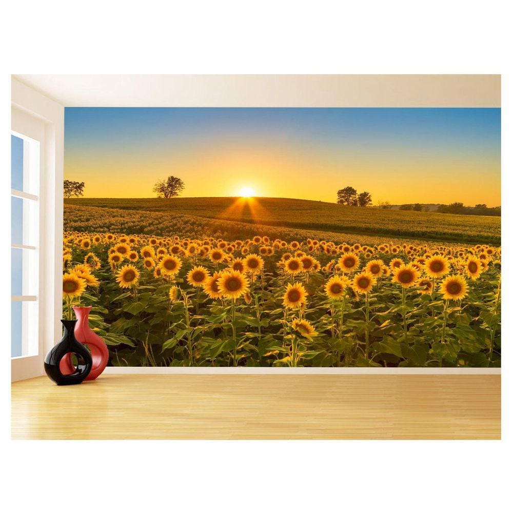 Papel De Parede 3D Céu Azul Girassol Por Do Sol 3,5M Nsk124