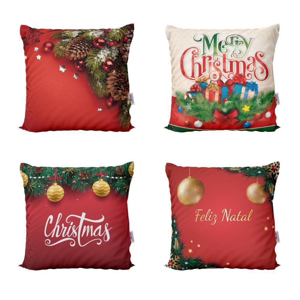 Kit Com 4 Almofadas Decoração De Natal Para Sofá 40X40