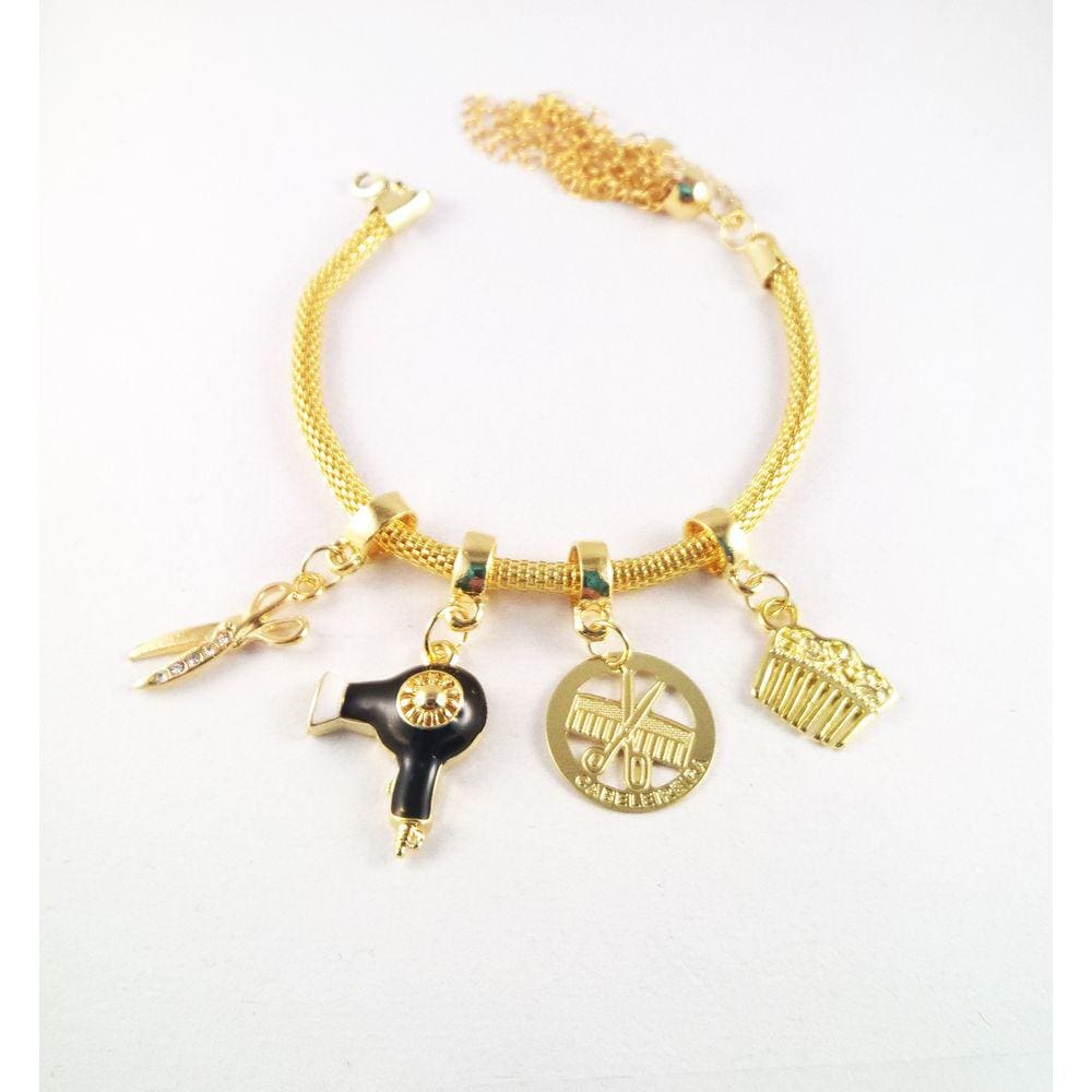 Pulseira Berloque Cabeleireira Secador Folheado 18k
