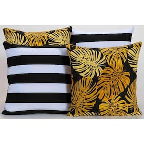 Kit 4 Almofadas Para Sofá Estampa Preto Listrado Com Amarelo