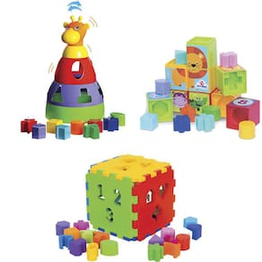 Kit De Brinquedos Para Bebê Girafa + Cubo + Cubinhos