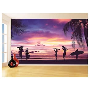 Papel De Parede Paisagem Por Do Sol Surf Praia 3,5M Pds40
