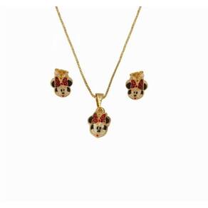 Conjunto Kit Infantil Minnie Banhado A Ouro 18K