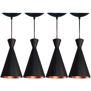 Kit 4 Pendentes Cone Estilo Tom Dixon Preto Fosco E Cobre