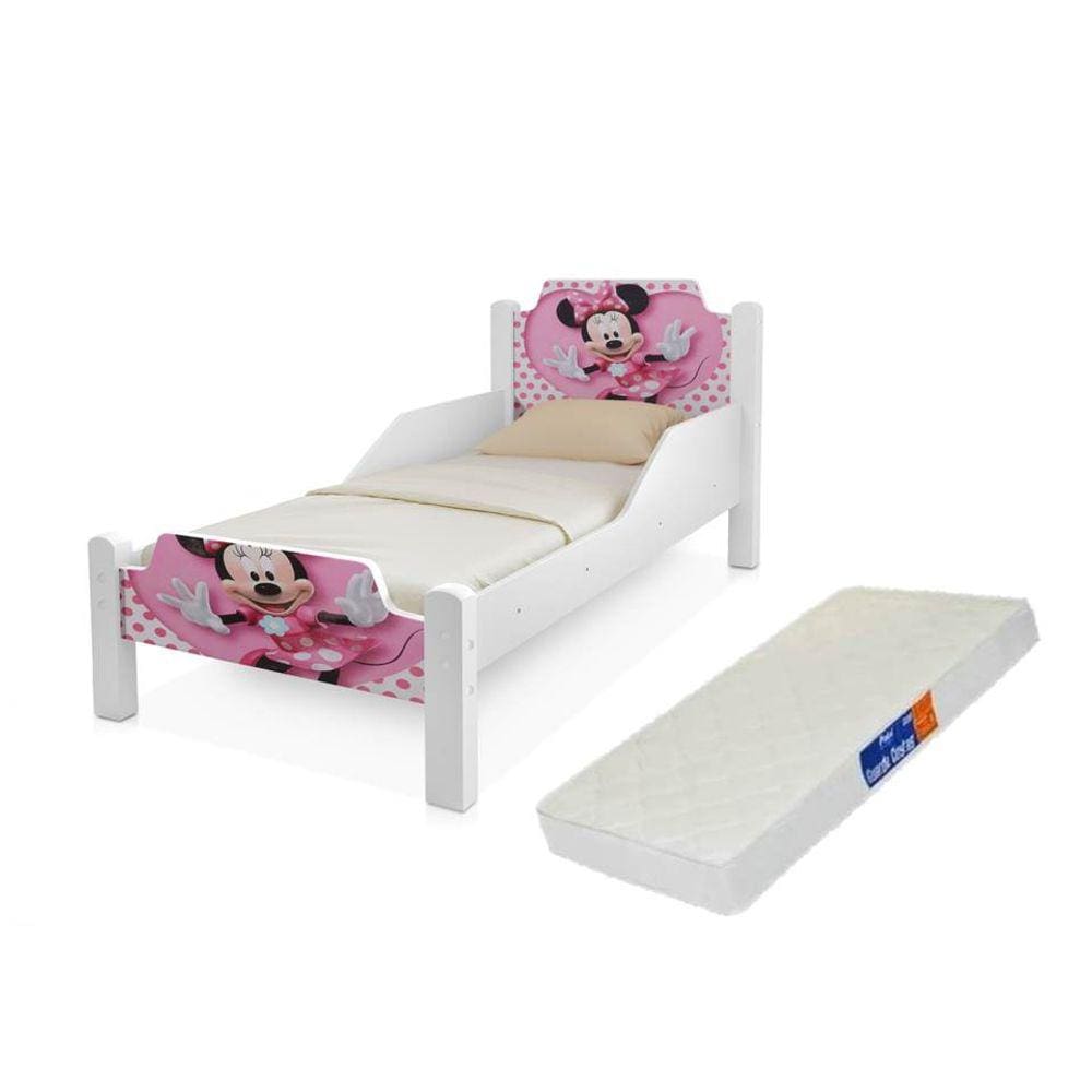 Cama para menina da Minnie com proteção lateral + colchão