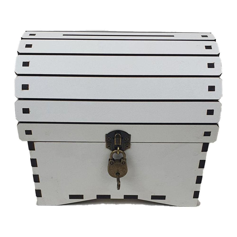 Urna Cofre Baú Madeira Mdf Branco Cadeado Vintage Decoração