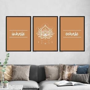 Kit 3 Quadros Inhale Exhale -Mandala 24X18Cm Preta