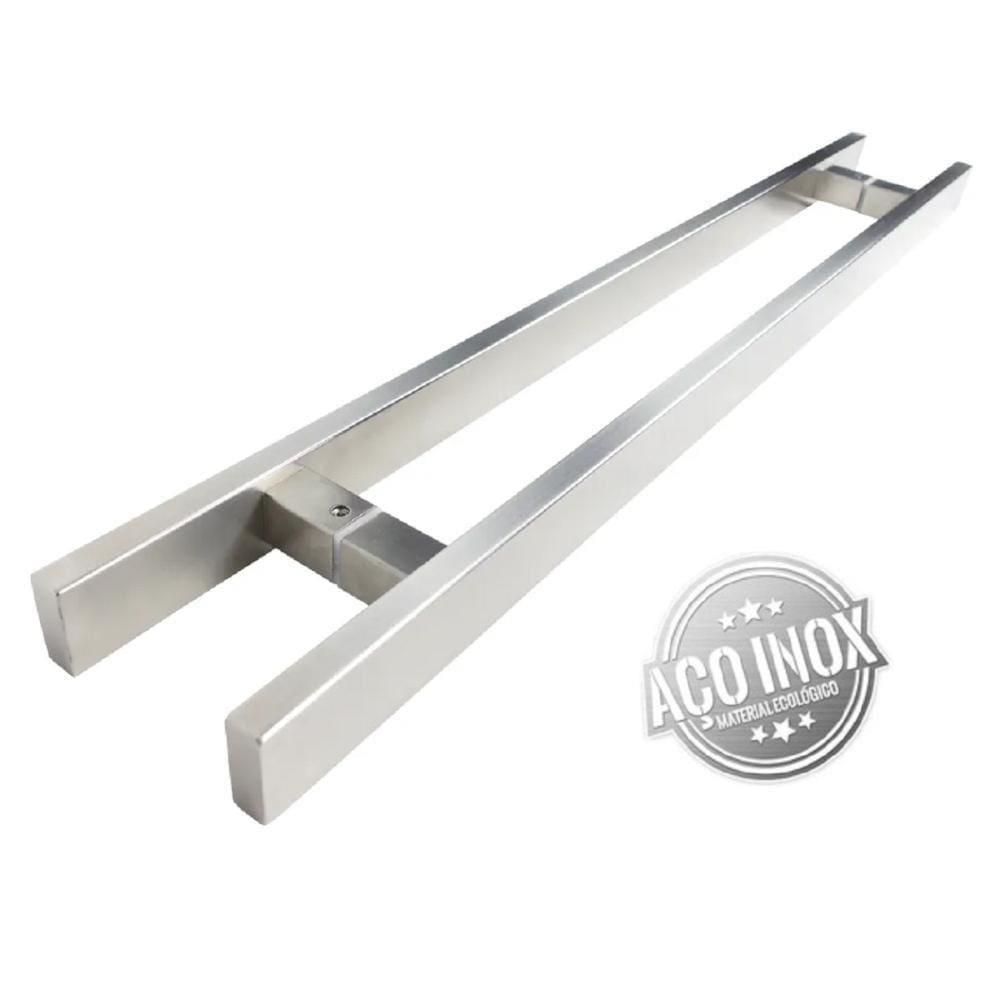 Puxador Inox Duplo Para Porta Barra Chata Escovado 80 Cm