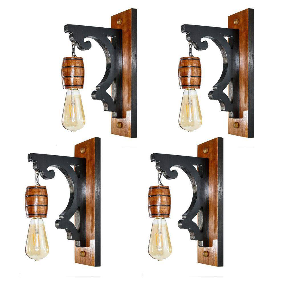 Kit 4 Arandelas Luminárias De Parede Madeira Colonial Mogno
