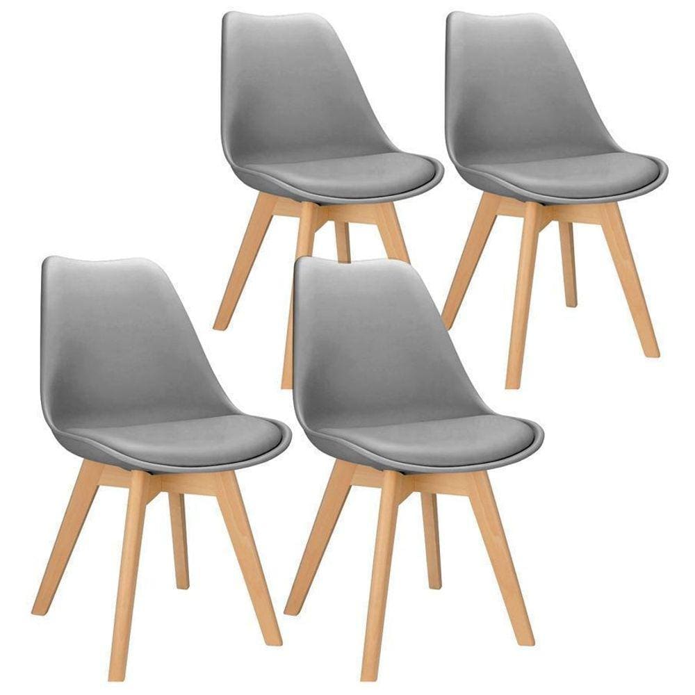 Kit 4 Cadeiras Charles Eames Leda Design Wood Estofada Cinza
