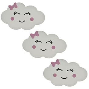 Trio Nuvem Com Led Para Quarto Bebê Em Mdf Luminária Parede