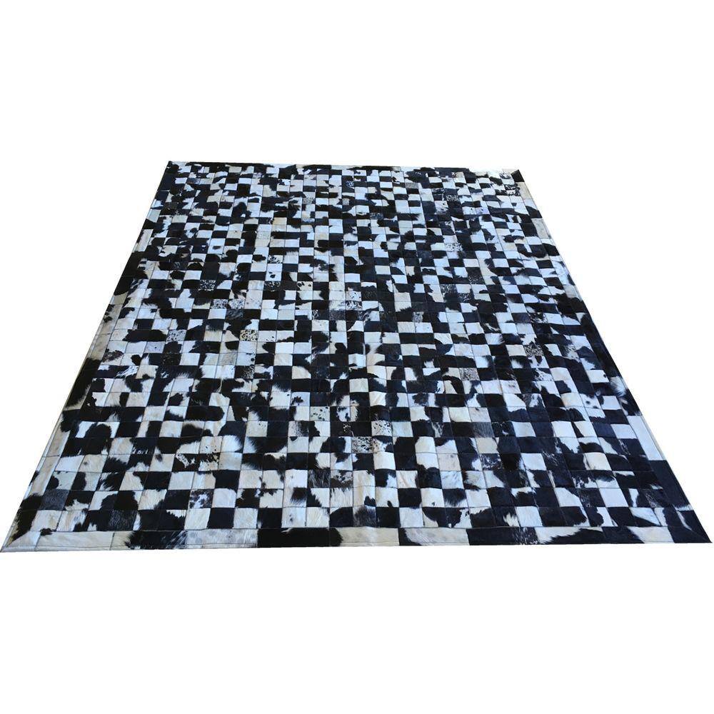Tapete De Couro Preto E Branco Malhado 2,00X2,50 Com Bordas