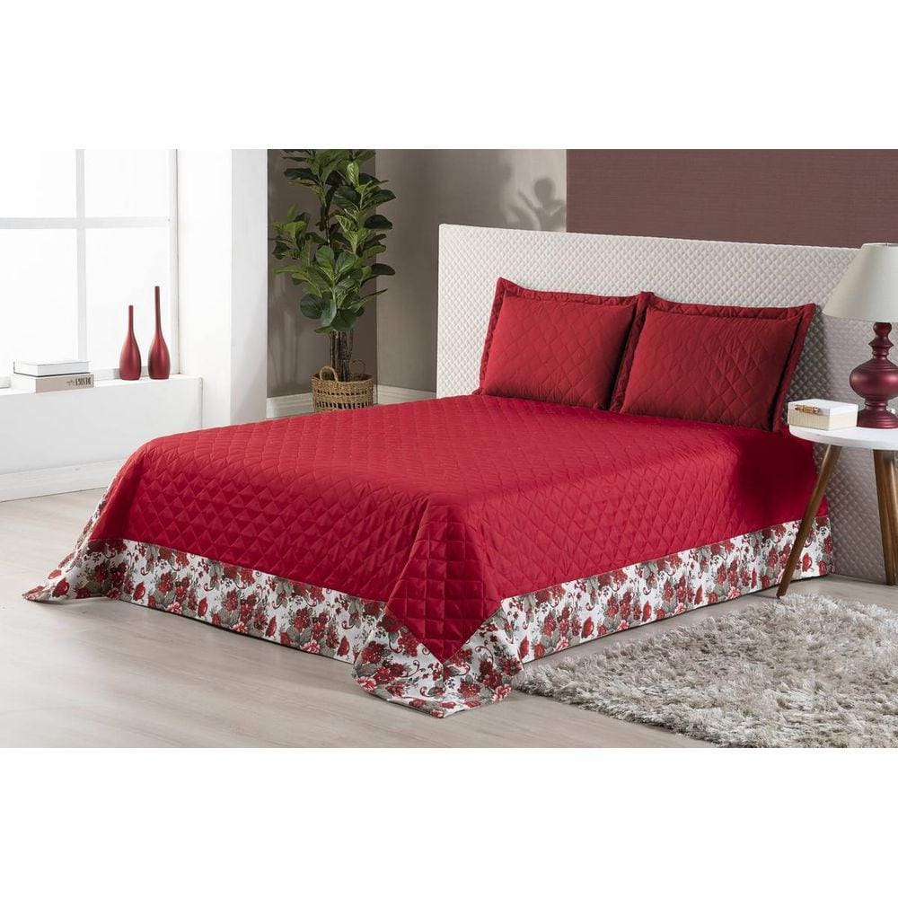 Jogo De Cama Colcha Casal Padrão Vermelho Vitória 3 Peças