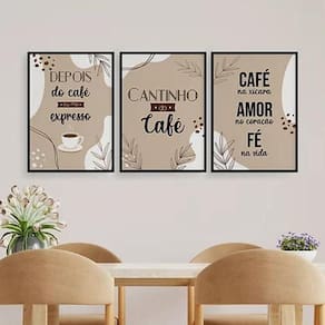 Kit 3 Quadros Cantinho Do Café Abstrato 33X24 Madeira Preta