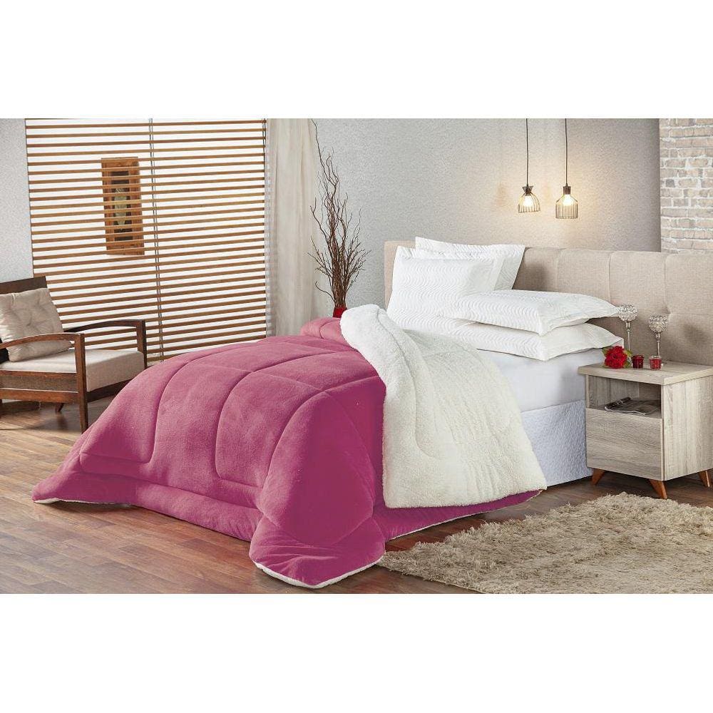 Coberdrom Edredom Sherpa Solteiro Pele De Carneiro Pink