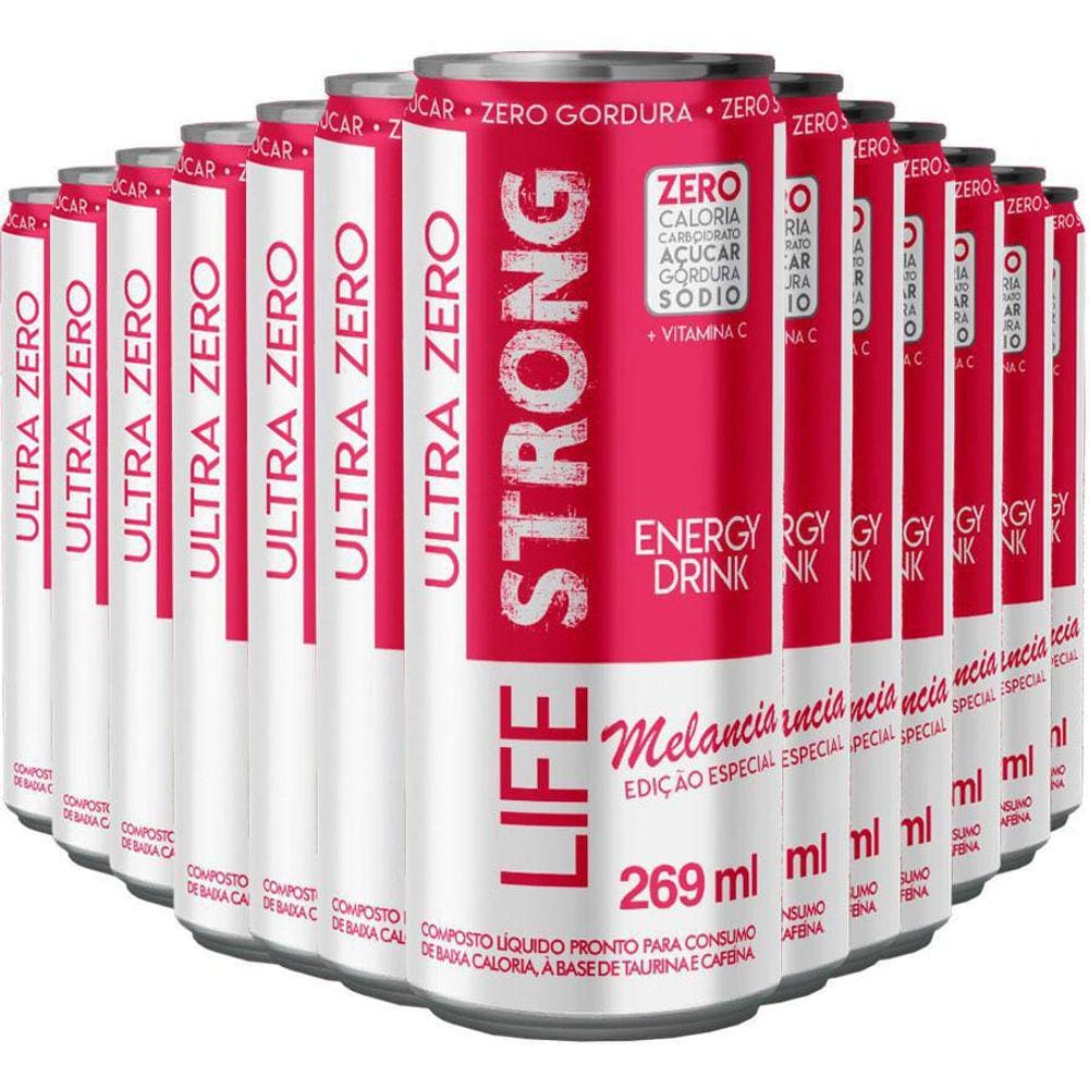 Energético Life Strong Energy Drink 12 Unidades Melancia