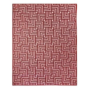 Tapete Sala Moderno Geometrico Tabuleiro 100X150 Cm Vermelho