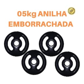 Kit 4X Anilhas De 5Kg Emborrachada Super Premium Preta