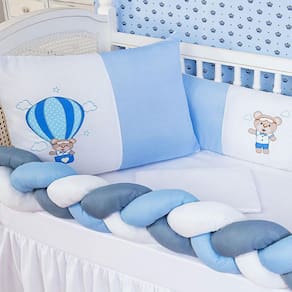 Kit Protetor Berço Padrão Americano Ursinho Balão Azul 6 Pçs