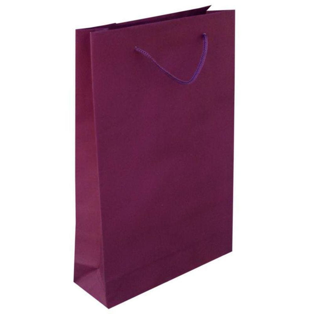 Kit 100 Sacolas De Papel Roxa 25X17X6Cm Bolsa Festa Surpresa