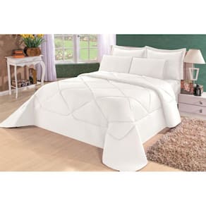 Edredom Queen + Lençol Conforto Dupla Face 6Pçs Branco