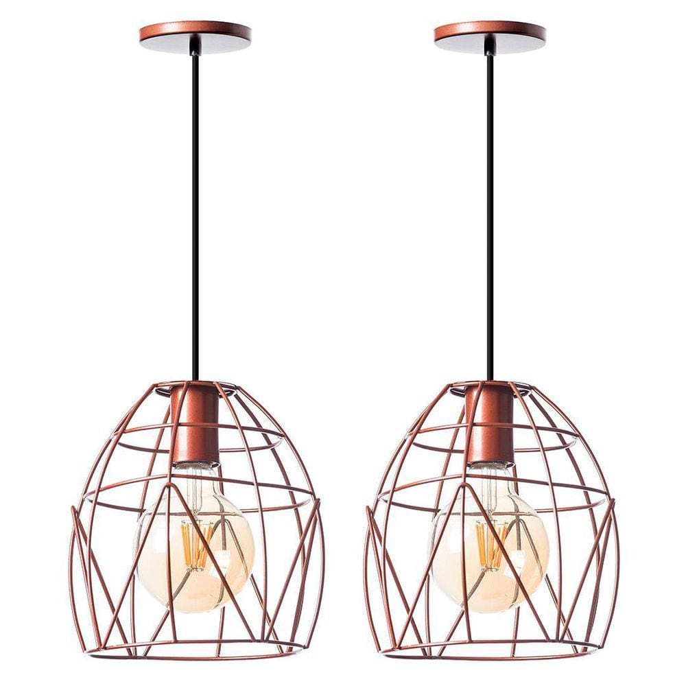 Kit 2 Lustre Pendente Interno Aramado Bala 23Cm Cobre