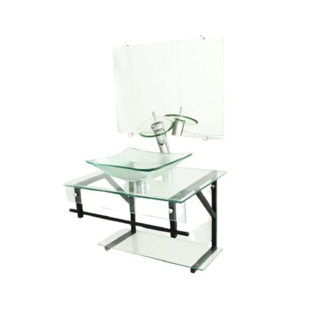 Gabinete De Vidro 60Cm Apx Com Cuba Quadrada - Incolor