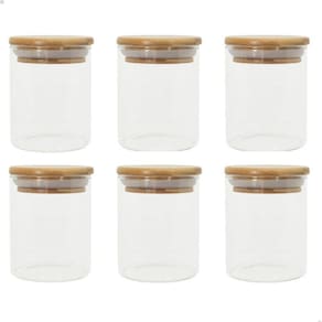 Kit 6 Potes Vidro 200Ml Hermético Tampa Redonda Bambu Oikos