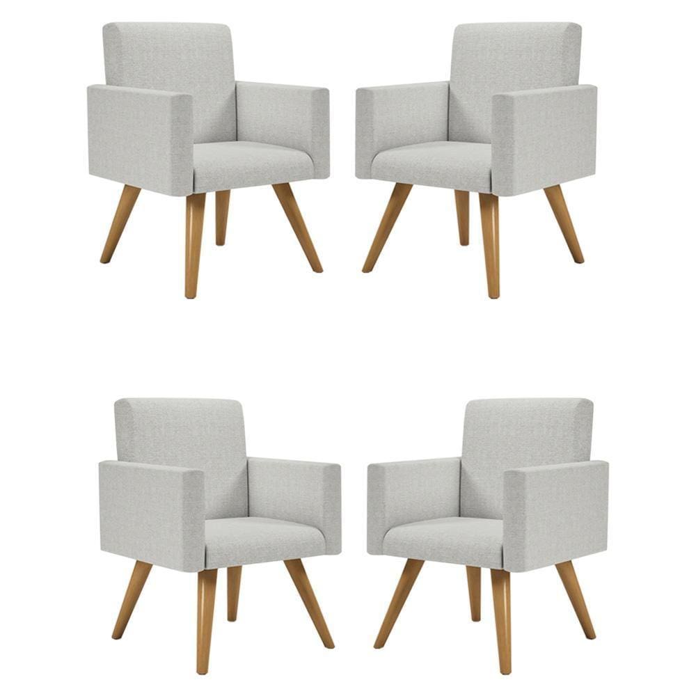 Kit 4 Poltronas Decorativa Cadeira Escritório Recepção Linho
