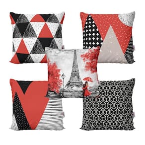Kit 5 Almofadas Decorativas Vermelha/Preta Geométrica 40X40
