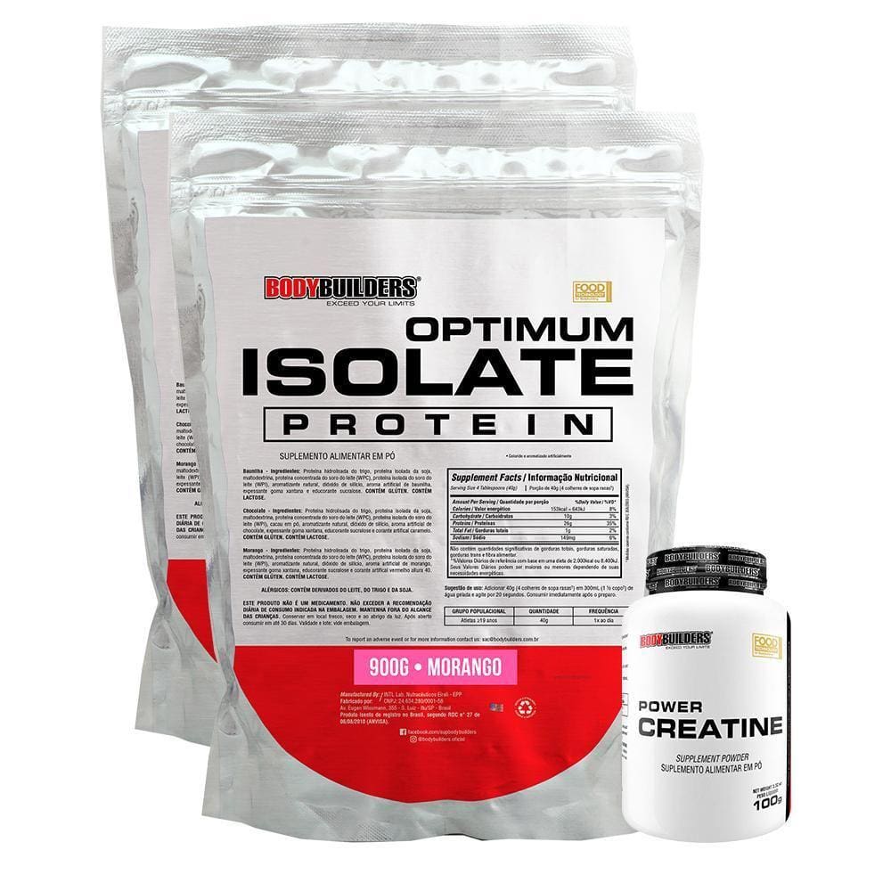 Kit 2 Optimum Isolate Whey Protein 900G+Power Creatina 100G