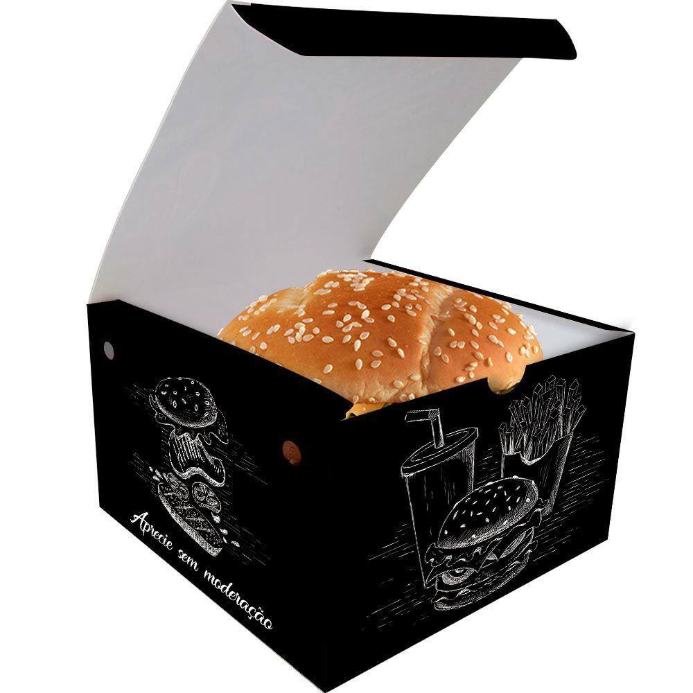 Caixinha Box Embalagem para Hamburger Gourmet 500un Preto