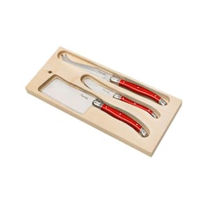 Conjunto De 3 Facas Luxo Queijo Bandeja Madeira - Vermelho