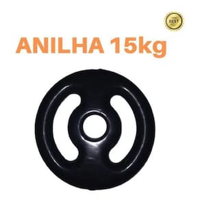 Anilha 15Kg Emborrachada Super Premium Preta Academia/Casa