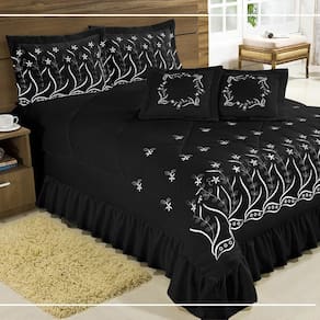 Kit Cobre Leito Casal Super King Desejos 07 Peças Bordado