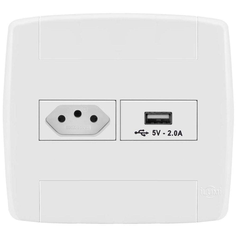 Conjunto 1 Tomada 20A + 1 Tomada Usb 4X4 - Ilumi Lev - 87056
