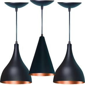 Kit Pendentes 1 Cone E 2 Gotas Cor Preta Fosca E Cobre
