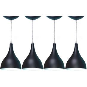Kit 4 Lustres Pendente Balcão Cozinha Americana -Preta Fosca