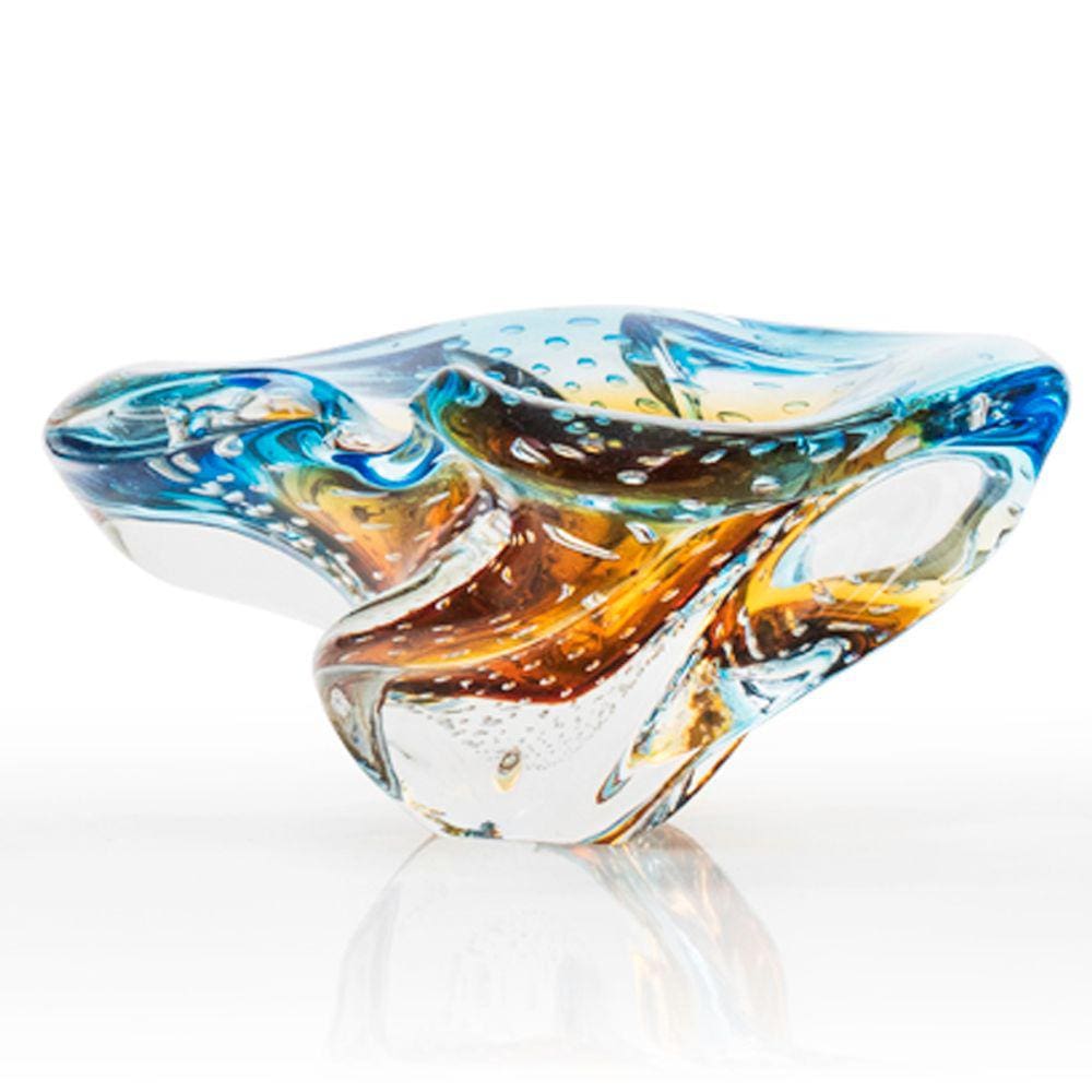 Centro De Mesa Em Cristal Murano Azul E Âmbar  São Marcos