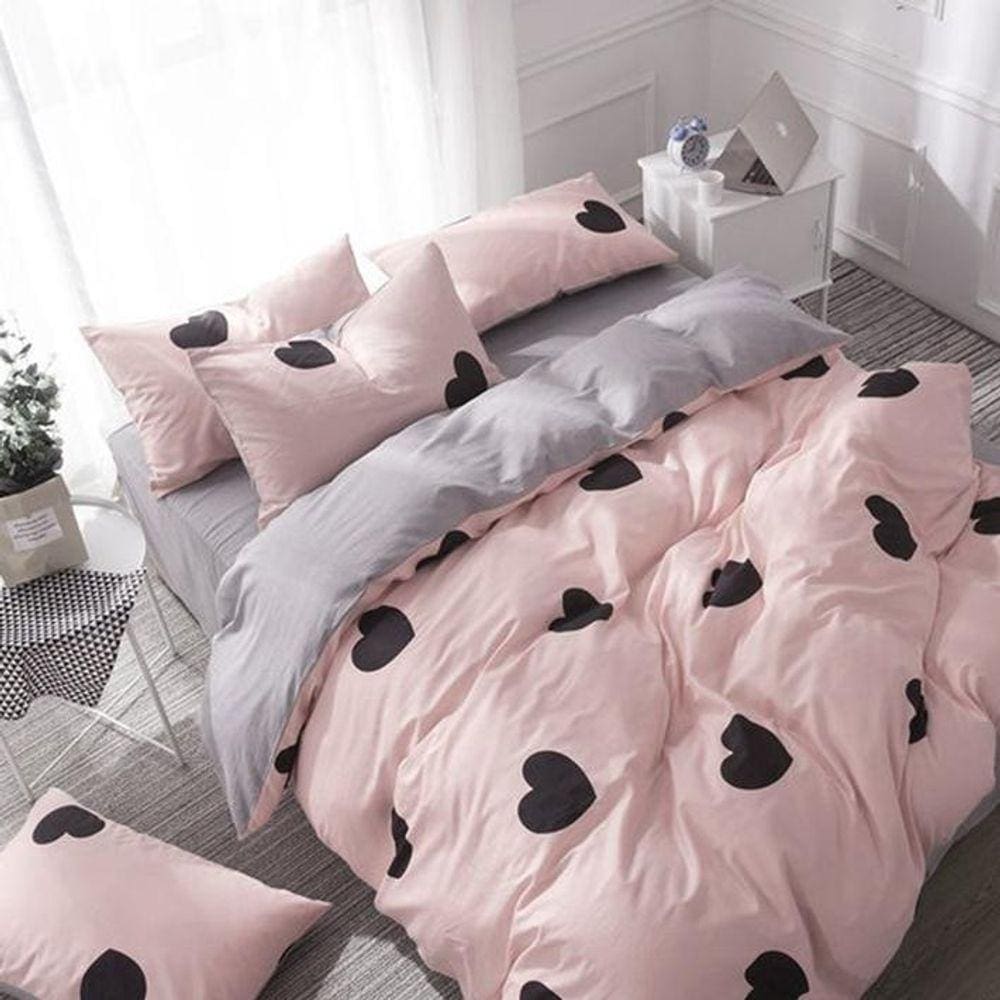Jogo De Cama Love Rosé Solteiro 6 Peças Edredom 180X240
