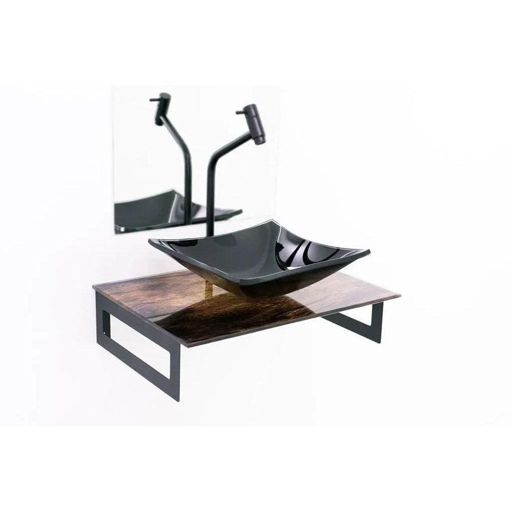 Gabinete De Vidro 50Cm Com Cuba Quadrada - Madeira Rustica