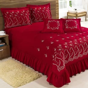Kit Cobre Leito Casal Super King Desejos 07 Peças Bordado