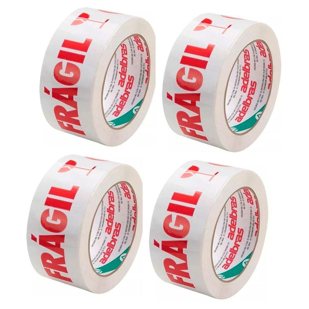 Combo 4 Unidades De Fita Adesiva Cuidado Fragil 48Mm