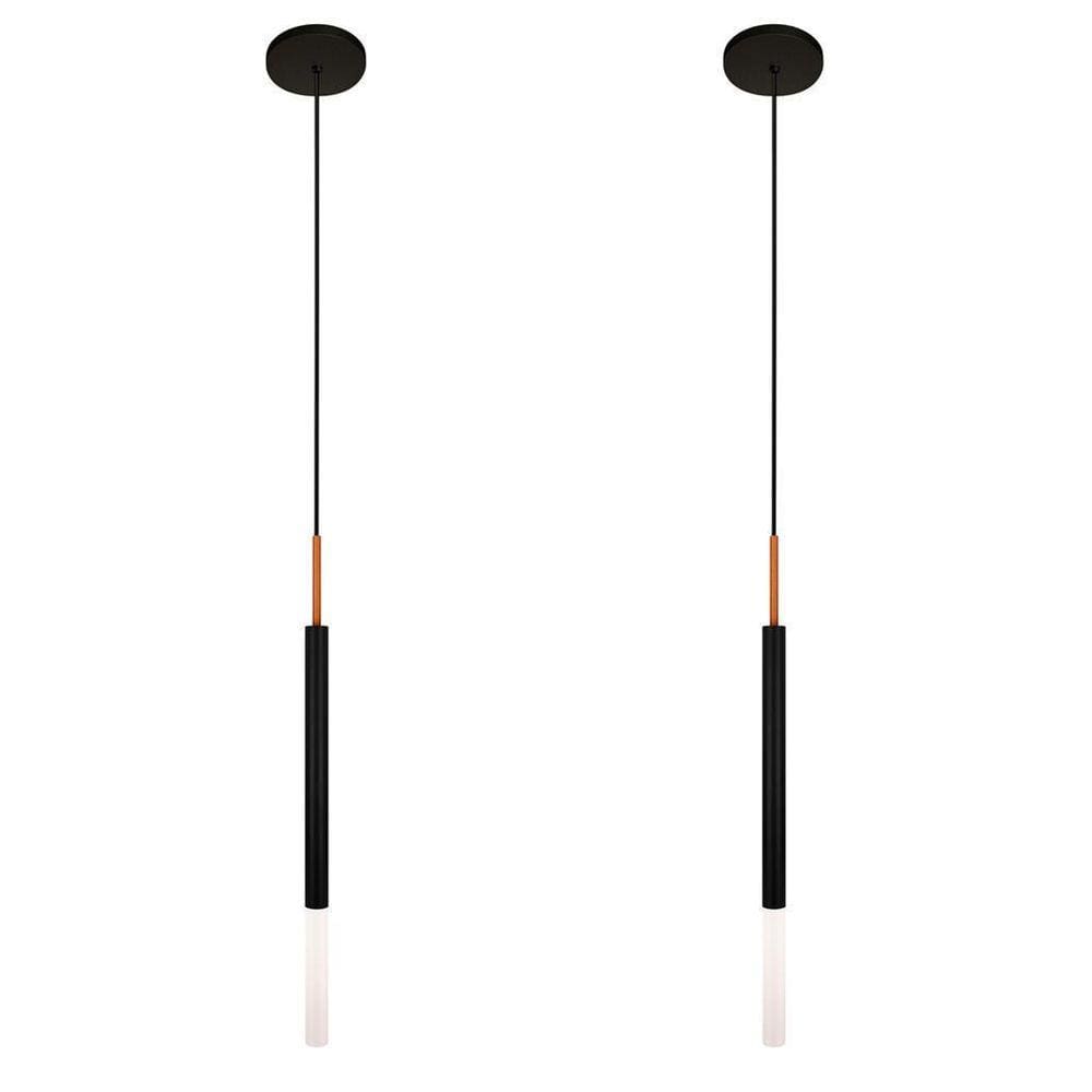 Kit 2 Luminárias Pendente Teto Tubo Difusor Mesa Preto Cobre