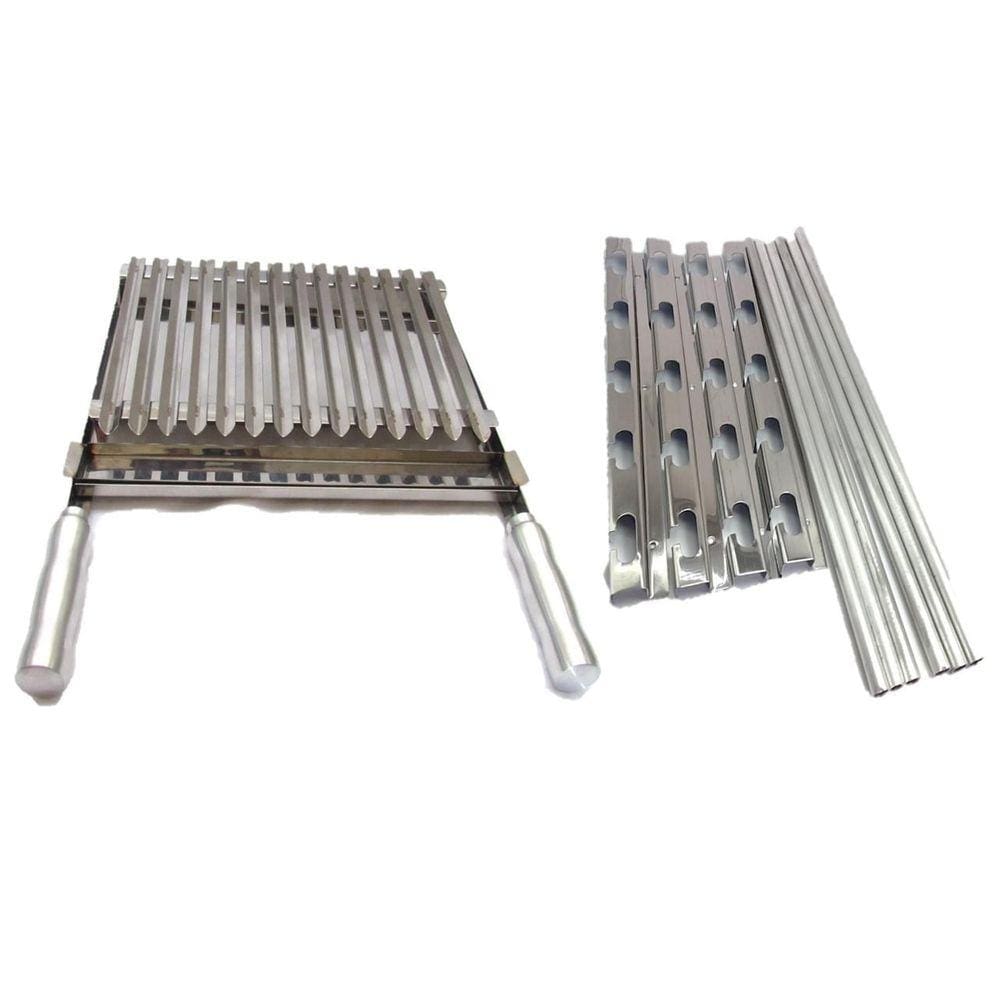 Grelha Argentina Inox 60Cm E Suportes Churrasqueira Até 90Cm